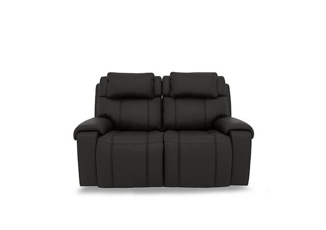World of Leather - Hollywood BV Leather 2 Seater Power Recliner Sofa with Power Headrests and Storage Arms - Classic Black
