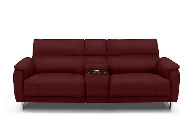 Moet 3 Seater Leather Power Recliner Sofa with Telescopic Headrests and Smart Console - Ruby