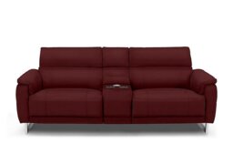Moet 3 Seater Leather Power Recliner Sofa with Telescopic Headrests and Smart Console - Ruby