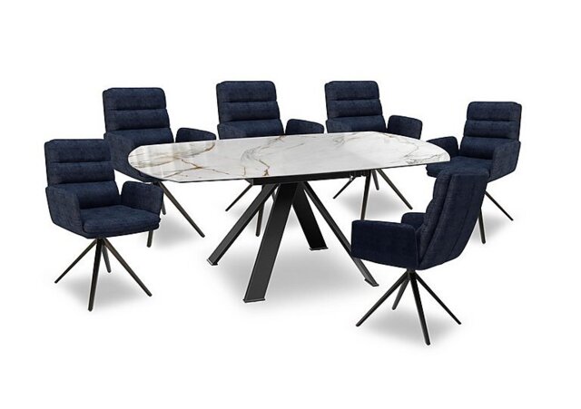 Akante - Felipe Swivel Extending Dining Table and 6 Swivel Dining Arm Chairs - 100-cm