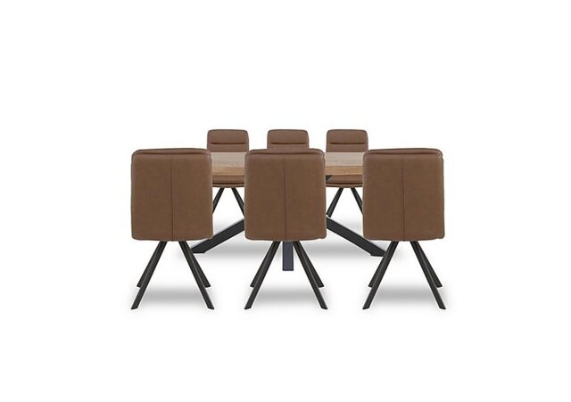 Bodahl - Njord Raw Edge Dining Table with Metal Star Base and 6 Tan Faux Leather Swivel Chairs - 220-cm - Old Bassano