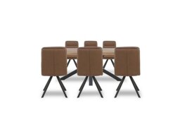 Bodahl - Njord Raw Edge Dining Table with Metal Star Base and 6 Tan Faux Leather Swivel Chairs - 220-cm - Old Bassano