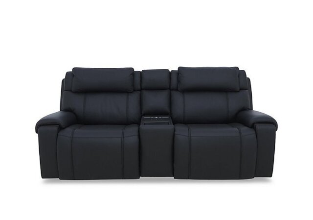 World of Leather - Hollywood NC Leather 3 Seater Power Recliner Media Sofa with Power Headrests and Storage Arms - Black