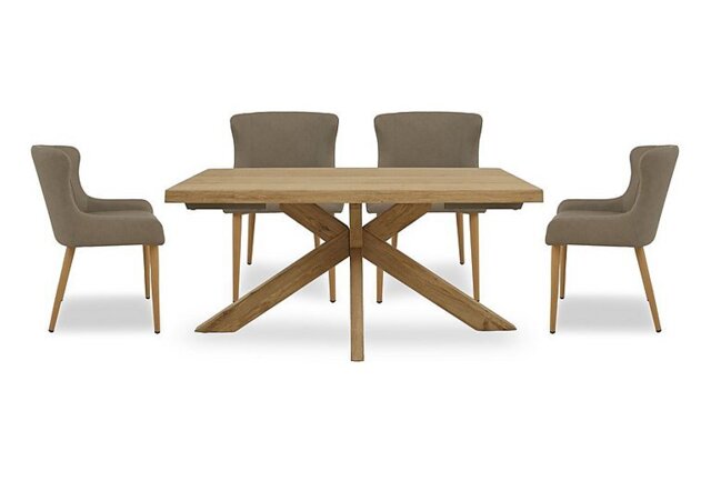 Riga Dining Table with Wooden Star Base and 4 Upholstered Chairs - 140-cm - Taupe