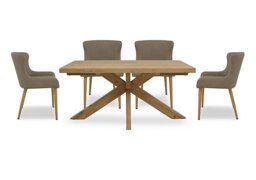 Riga Dining Table with Wooden Star Base and 4 Upholstered Chairs - 140-cm - Taupe