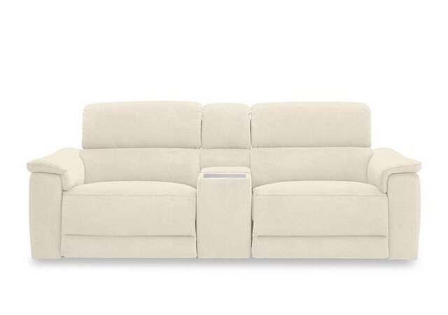 Genius Fabric 3 Seater Power Recliner Media Sofa with Power Headrests, Power Lumbar and Heated Seats - Hudson Ivory - Sofas and Armchairs