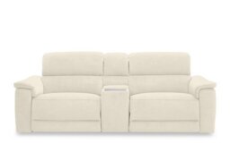 Genius Fabric 3 Seater Power Recliner Media Sofa with Power Headrests, Power Lumbar and Heated Seats - Hudson Ivory - Sofas and Armchairs