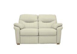 G Plan - Seattle 2 Seater Leather Sofa with Wooden Feet - Cambridge Chalk