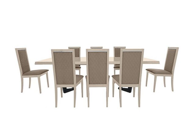Palazzo 160cm Extending Dining Table in Sand Birch with 8 Rombi Chairs - Aquos Taupe