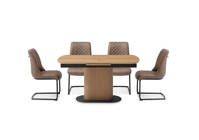 Jayden Pop Up Extending Dining Table and 4 Faux Leather Cantilever Chairs - 140-cm - Light Brown