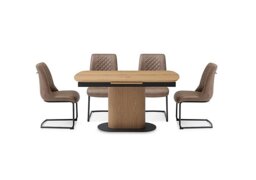 Jayden Pop Up Extending Dining Table and 4 Faux Leather Cantilever Chairs - 140-cm - Light Brown