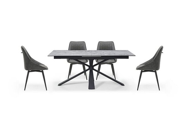 Crete Large Extending Dining Table and 4 Faux Leather Swivel Chairs