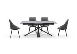 Crete Large Extending Dining Table and 4 Faux Leather Swivel Chairs