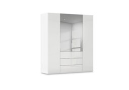 Rauch - Haven 201cm 4 Door Combi Wardrobe with 2 Glass and 2 Mirror Doors - Alpine White