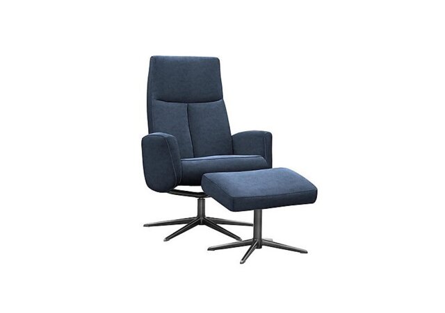 G Plan - Vaasa Fabric Swivel Recliner Chair and Footstool with Black Base - Stingray Indigo