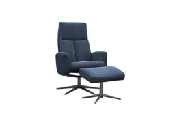G Plan - Vaasa Fabric Swivel Recliner Chair and Footstool with Black Base - Stingray Indigo