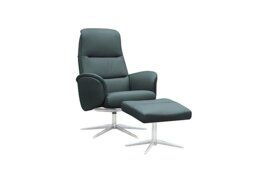 G Plan - Falum Leather Swivel Recliner Chair and Footstool with Chrome Base - Cambridge Petrol Blue