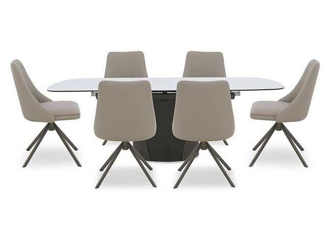 Icon White Extending Dining Table and 6 Icon Chairs with Bronze Legs - 180-cm
