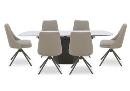 Icon White Extending Dining Table and 6 Icon Chairs with Bronze Legs - 180-cm