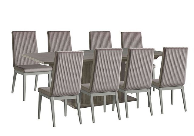 Venezia 160 cm Extending Dining Table and 8 Fluted Fabric Chairs Set - Grey