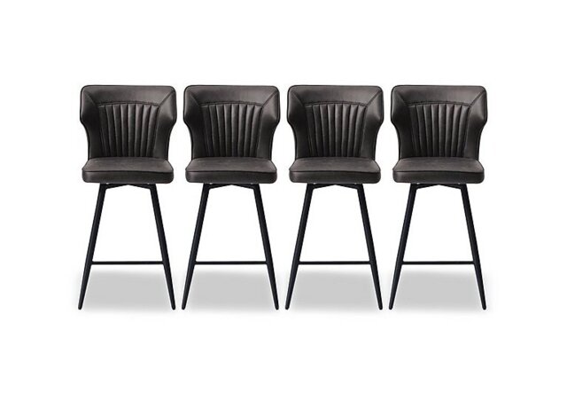 Jayden Set of 4 Faux Leather Swivel Bar Stools - Dark Grey