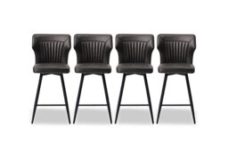 Jayden Set of 4 Faux Leather Swivel Bar Stools - Dark Grey