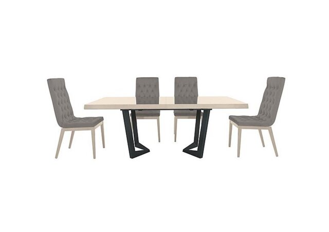 Palazzo 200cm Extending Dining Table in Sand Birch with 4 Capitonne Buttoned Chairs - Scarlet Silver