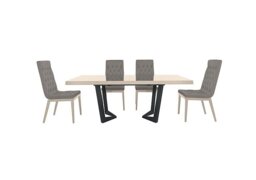 Palazzo 200cm Extending Dining Table in Sand Birch with 4 Capitonne Buttoned Chairs - Scarlet Silver