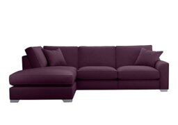 The Lounge Co. - Isobel Fabric Left Hand Facing Corner Fibre Fill Sofa with Chaise End - Frosted Grape with Chrome Feet