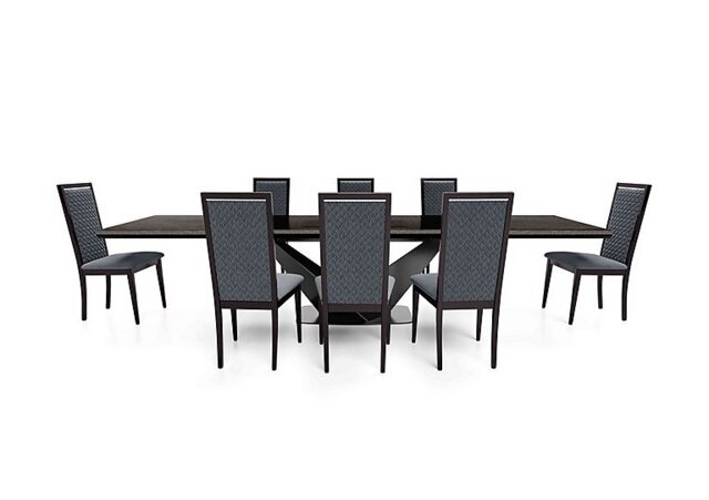 Vita Extending Dining Table and 8 Wooden Chairs with Patterned Upholstered Backs - 300-cm - Miraglio Charcoal