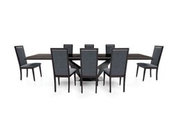 Vita Extending Dining Table and 8 Wooden Chairs with Patterned Upholstered Backs - 300-cm - Miraglio Charcoal