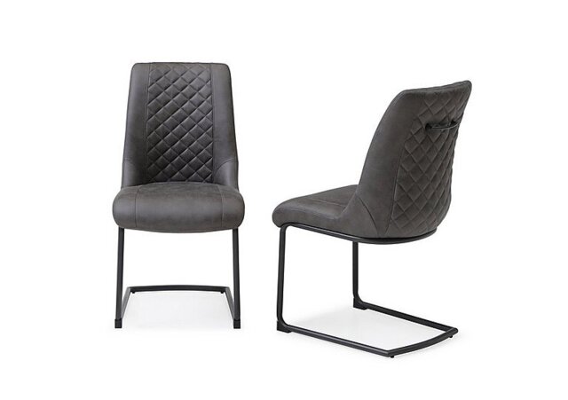 Jayden Pair of Faux Leather Cantilever Dining Chairs - Dark Grey