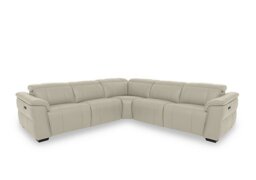 Inca NC Leather Large Power Recliner Corner Sofa with Power Headrests - Bone China