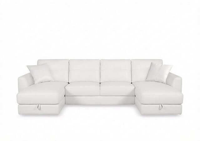 Nest Large NC Leather U-Shaped Corner Sofa with Double Storage Chaises - NC Star White - Sofas and Armchairs - In Time for Christmas