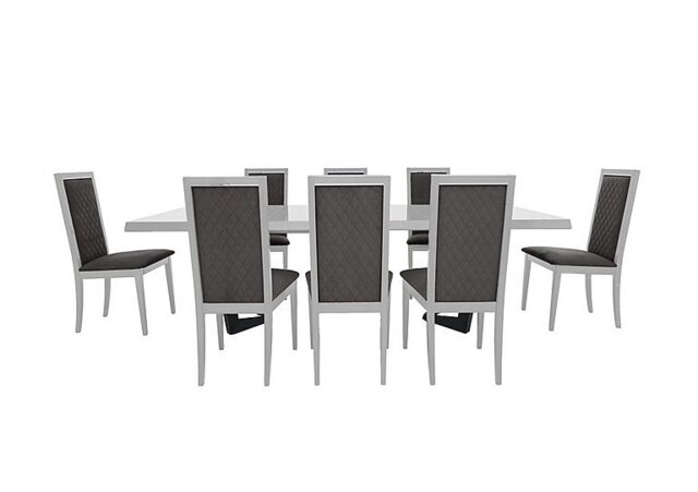 Palazzo 200cm Extending Dining Table in Glossy White with 8 Rombi Chairs - Aquos Dark Grey