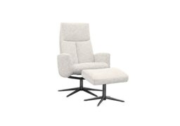 G Plan - Vaasa Fabric Swivel Recliner Chair and Footstool with Black Base - Rush Cream