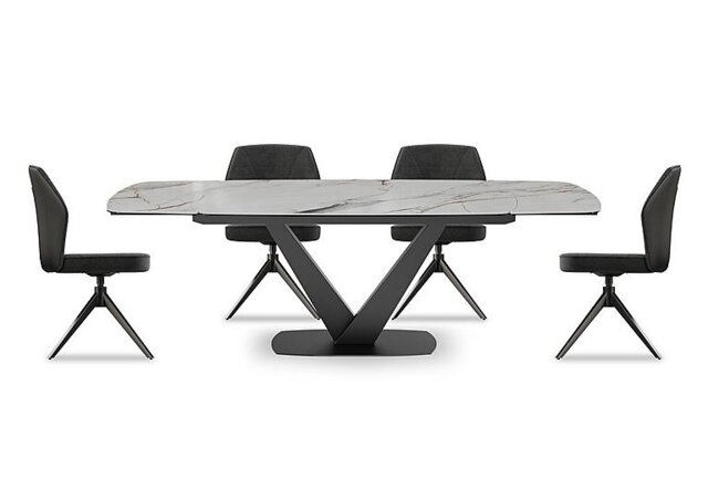 Julio Medium 160cm Draw Leaf Extending Dining Table in Fiorentio Marble Ceramic with 4 Chairs - Anthracite