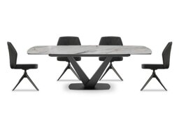 Julio Medium 160cm Draw Leaf Extending Dining Table in Fiorentio Marble Ceramic with 4 Chairs - Anthracite