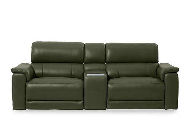 Genius Leather 3 Seater Power Recliner Media Sofa with Power Headrests, Power Lumbar and Heated Seats - Oslo Pine