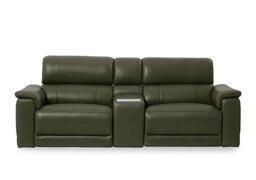 Genius Leather 3 Seater Power Recliner Media Sofa with Power Headrests, Power Lumbar and Heated Seats - Oslo Pine