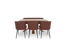 Hanoi Extending Dining Table with Wooden Base and 3 Faux Leather Chairs and a Bench - Tan