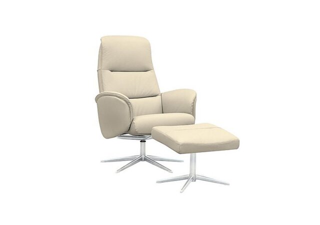 G Plan - Falum Leather Swivel Recliner Chair and Footstool with Chrome Base - Cambridge Stone