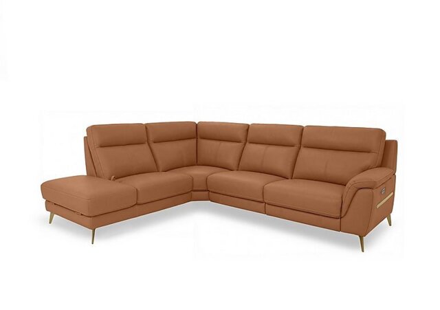 World of Leather - Eclipse Leather Power Recliner Left Hand Facing Corner Sofa with Power Headrests and Chaise End Storage - Pecan