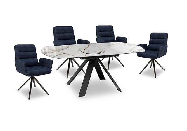 Akante - Felipe 190cm Swivel Extending Dining Table, Large Lazy Susan and 4 Swivel Dining Arm Chairs