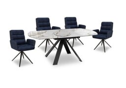 Akante - Felipe 190cm Swivel Extending Dining Table, Large Lazy Susan and 4 Swivel Dining Arm Chairs