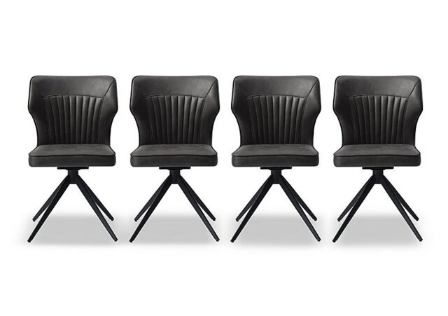 Jayden Set of 4 Faux Leather Swivel Dining Chairs - Dark Grey