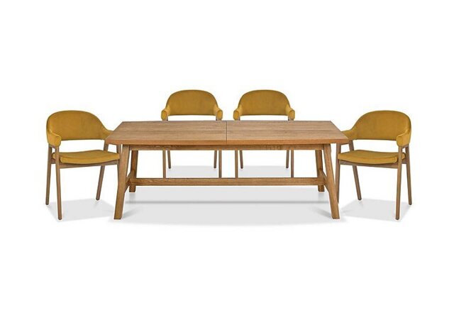 Stratford Large Extending Dining Table with 4 Fabric Dining Arm Chairs - Mustard Velvet