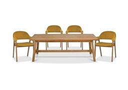 Stratford Large Extending Dining Table with 4 Fabric Dining Arm Chairs - Mustard Velvet