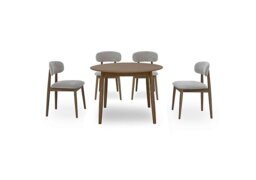 Stockholm Round Extending Dining Table and 4 Wooden Chairs - Dark Oak