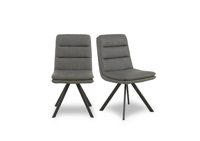 Njord Pair of Faux Leather Swivel Dining Chairs - Grey